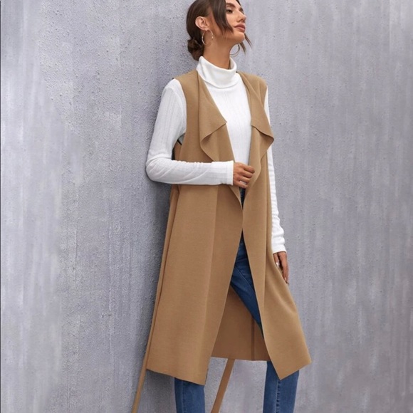 Khaki Duster Vest With Belt - Picture 2 of 5